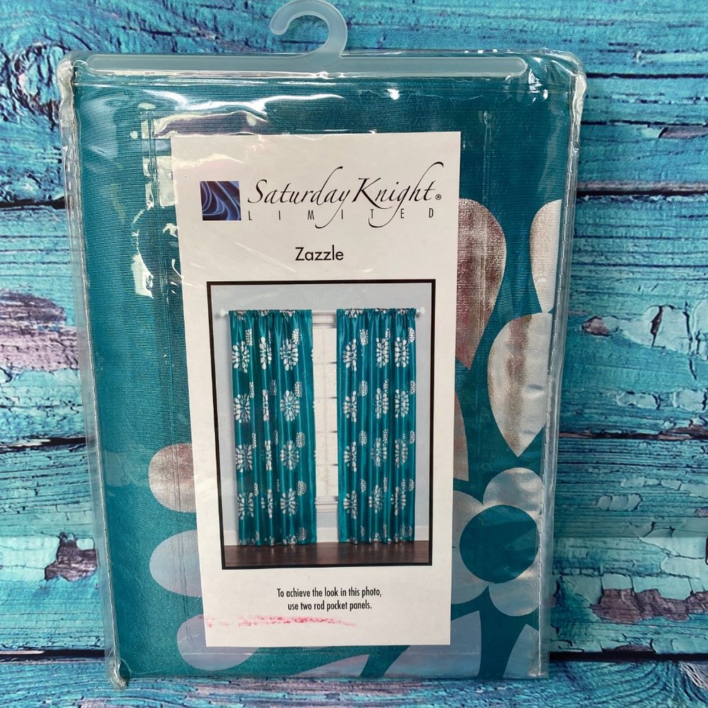 Zazzle Rod Pocket  Window Curtain Panel in Aqua - Picture 2 of 6
